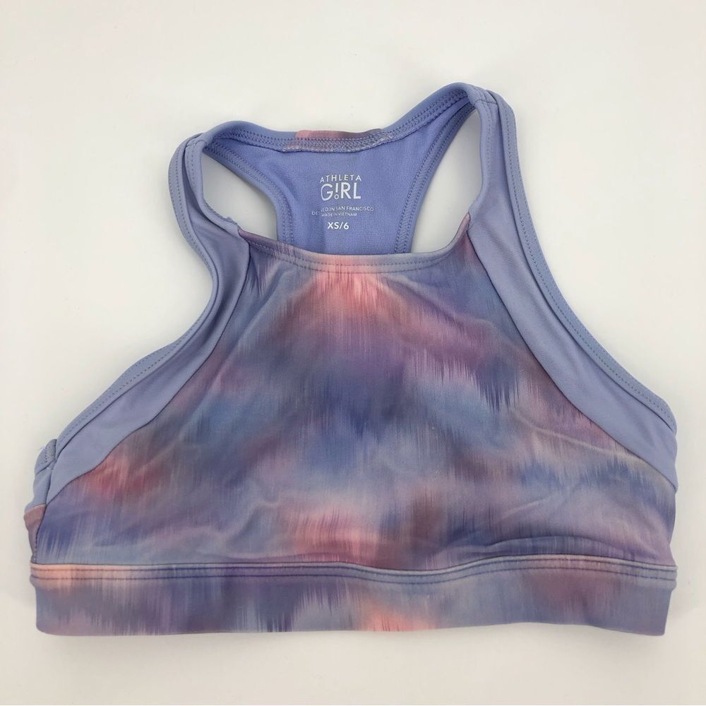 Athleta Girl Swim Top Girls XS 6 Purple Pink Tie Dye High Neck Bikini Top